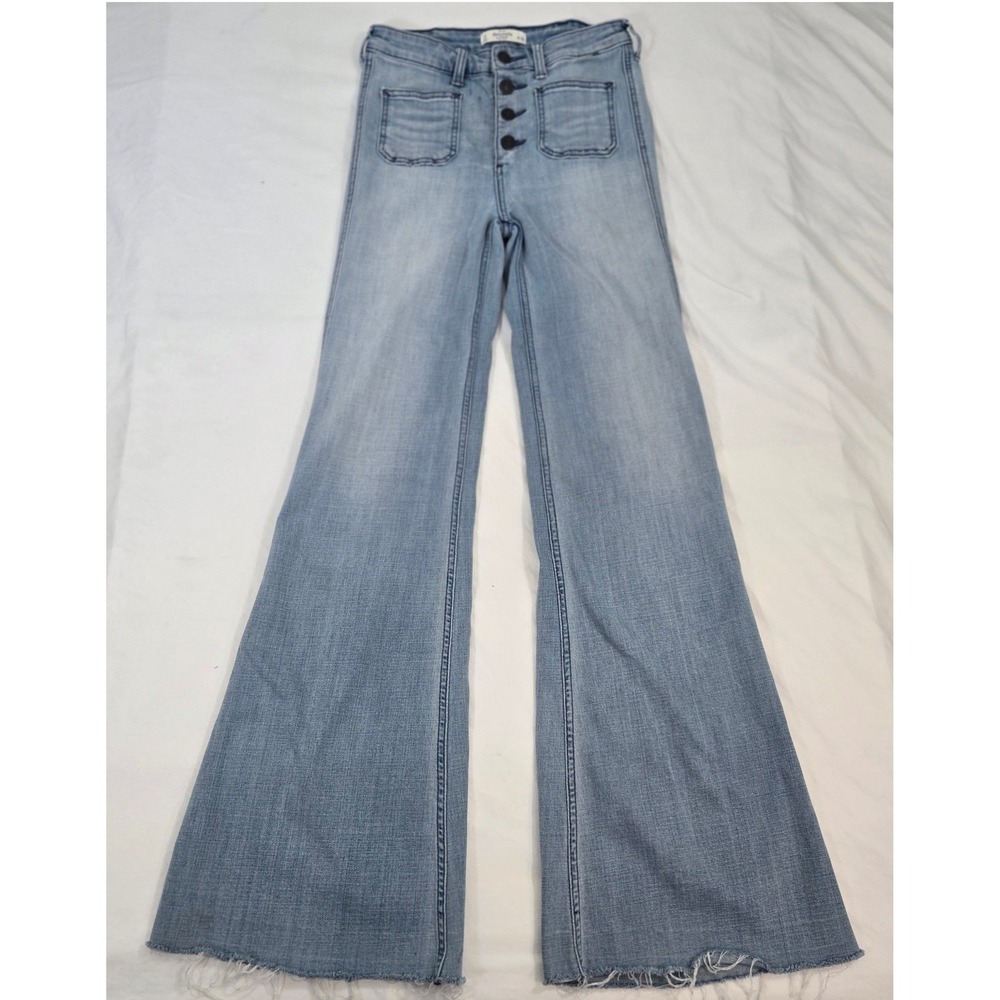 Abercrombie Fitch Flare Jeans Womens 26 High Rise Patch Pocket Button Fly Blue - Picture 3 of 12